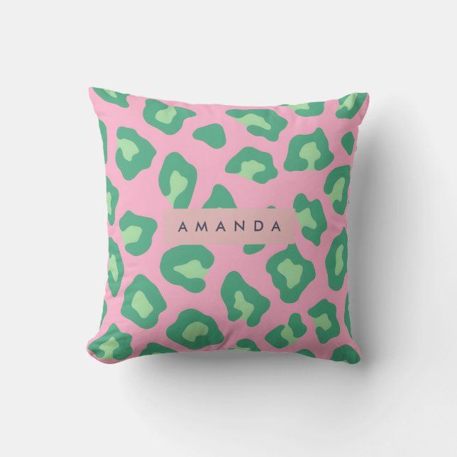 Coussin Personalized Pink and Green Leopard Print (Recto)