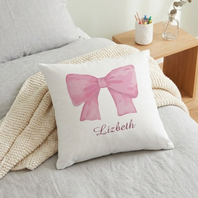 Coussin Personalized Pink Coquette Bow Luxury Throw Pillow (Créateur téléchargé)