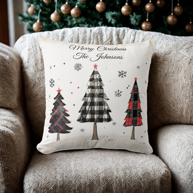 Coussin Personalized Plaid Christmas Tree Family Pillow (Créateur téléchargé)