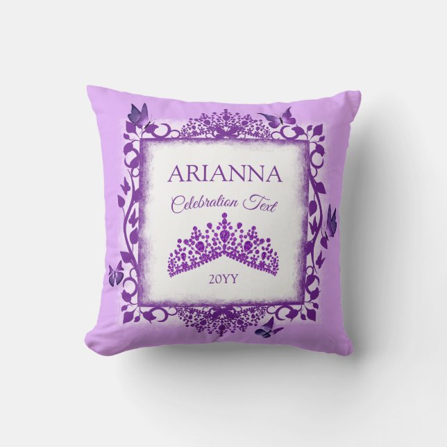 Coussin Personalized Purple Tiara & Butterflies Keepsake (Recto)