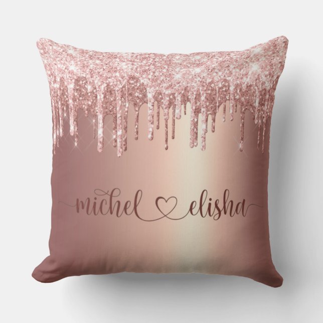Coussin Personalized Rose Gold Glitter Drip Couple Names (Recto)