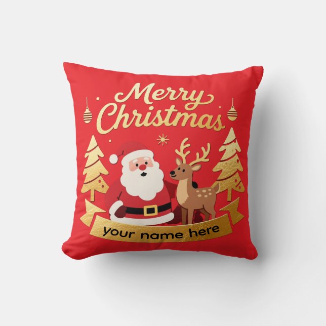 Coussin Personalized Santa Reindeer Christmas Pillow (Recto)