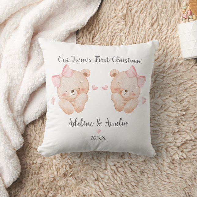 Coussin Personalized Twin Girls First Christmas Pillow (Couverture)