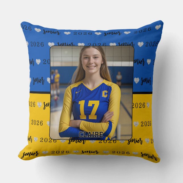 Coussin Personalized Volleyball Blue and Yellow Senior (Recto)
