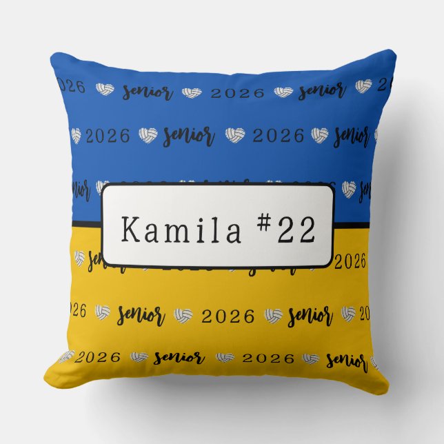 Coussin Personalized Volleyball Senior Blue and Yellow  (Recto)
