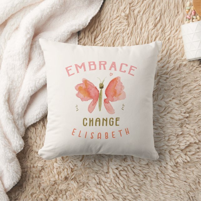 Coussin Personalized watercolor butterfly coral  (Couverture)