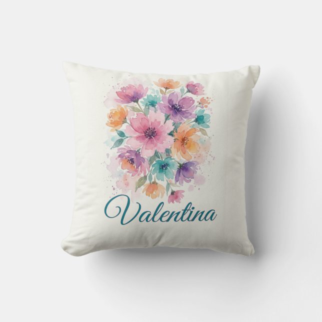 Coussin Personalized Watercolor Floral Bouquet Name Throw  (Recto)