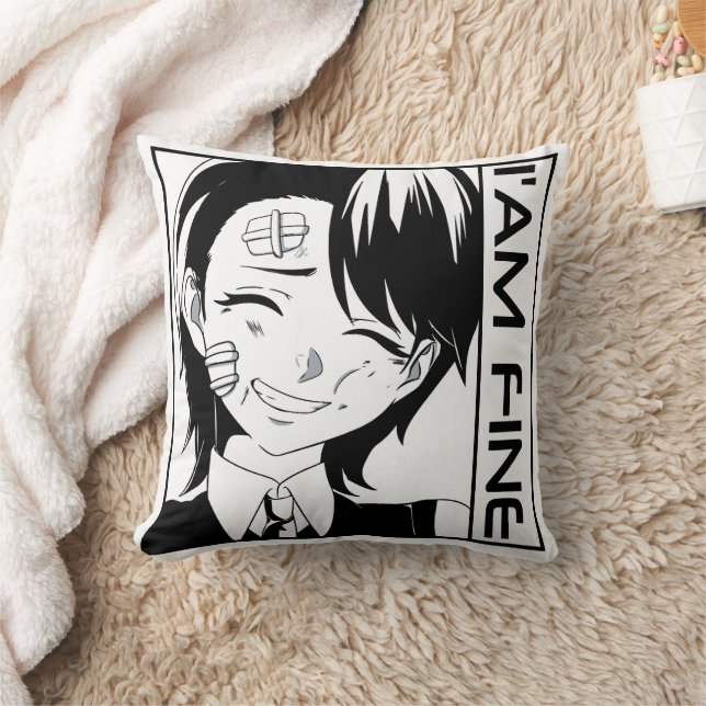 Coussin Personnage d'anime mignon : "JE VAIS BIEN" (Couverture)