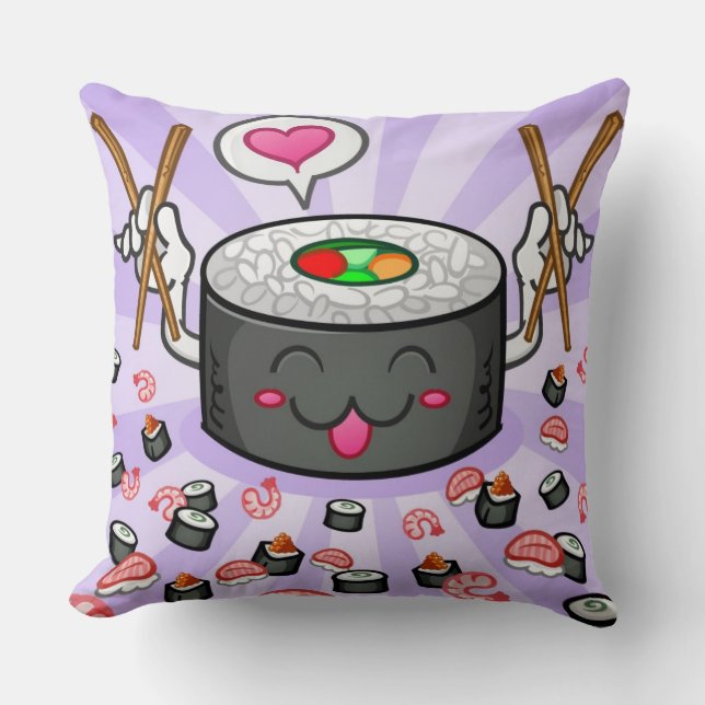 Coussin Personnage de dessin animé de sushi mangeant un (Recto)