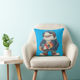 Coussin Personnage de requin hip hop de dessin animé avec