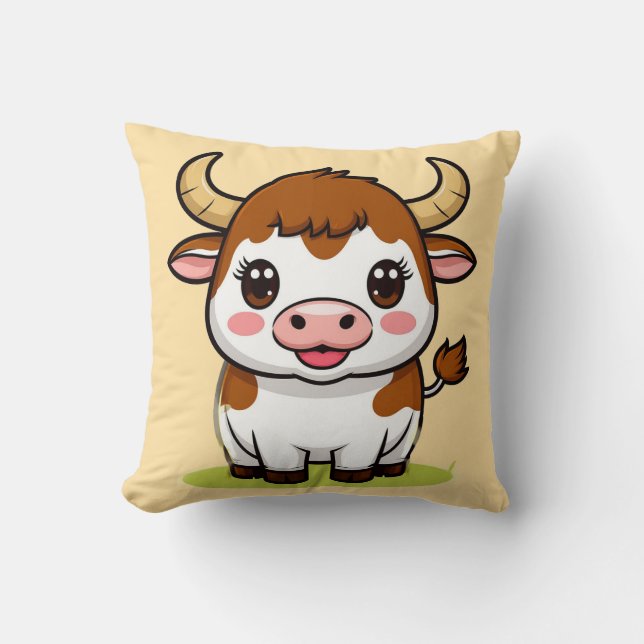 Coussin Personnage de taureau de dessin animé mignon avec  (Recto)