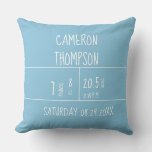 Coussin Personnalisable Blue Birth Stats Baby Nursery Cous