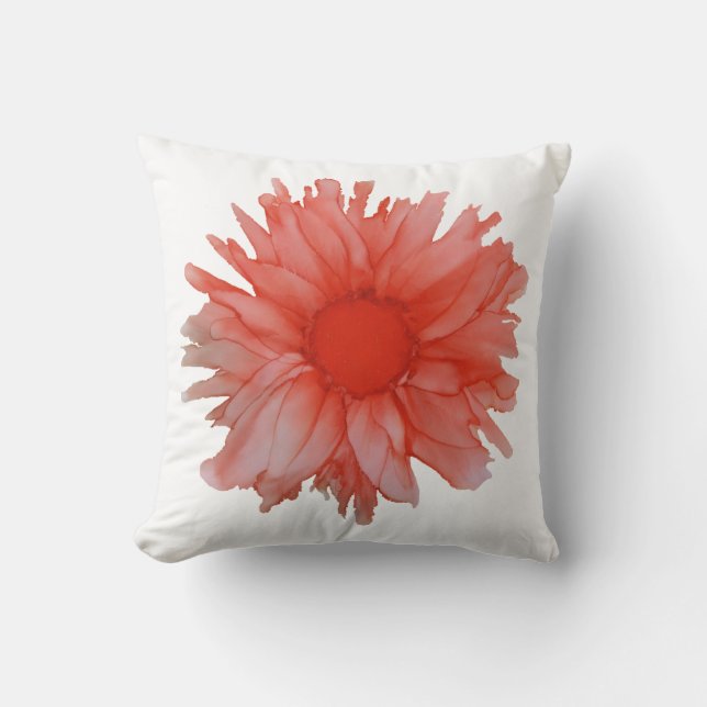 Coussin Personnalisable ! ! ! Coral Daisy peint à la main (Recto)