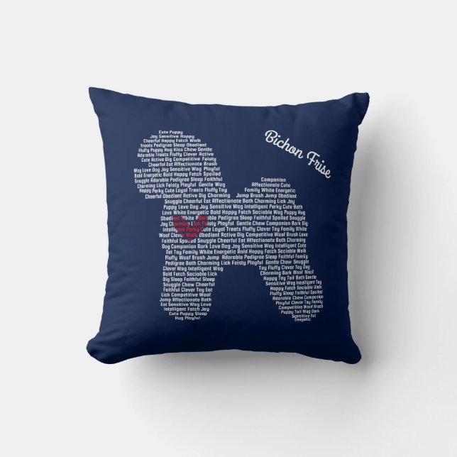 Coussin personnalisable de nuage de mot de Bichon (Recto)