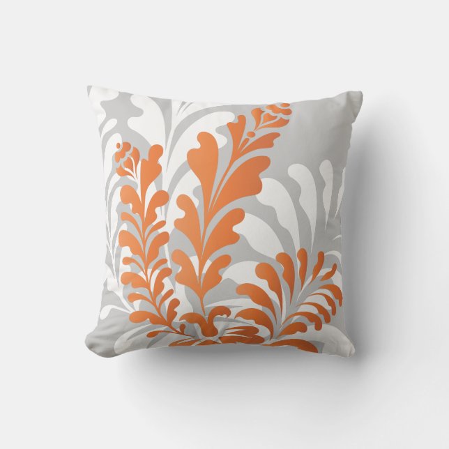 Coussin Personnalisable d'orange, blanc et gris floral (Recto)