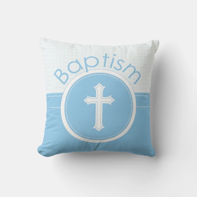 Coussin Personnalisable, Enfant Garçon Bleu de Dieu Baptêm (Recto)