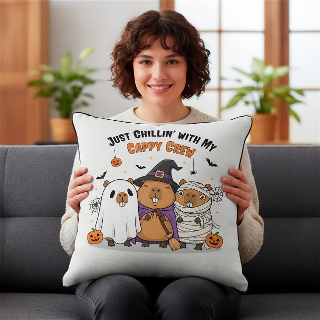 Coussin Personnalisable Halloween Capybara Funny "Cappy Cr (Créateur téléchargé)