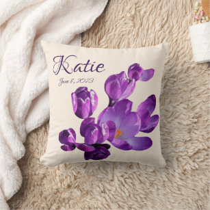 Coussin Personnalisable Katie nom fleurs violettes