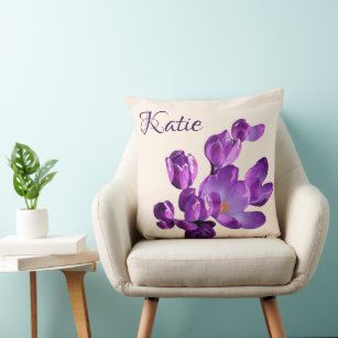 Coussin Personnalisable Katie nom fleurs violettes