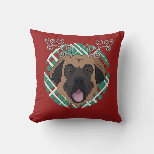 Coussin Personnalisable Leonberger de Noël (Recto)