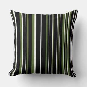 Coussin Personnalisable Noir, Vert Olive, & Rayure Blanche