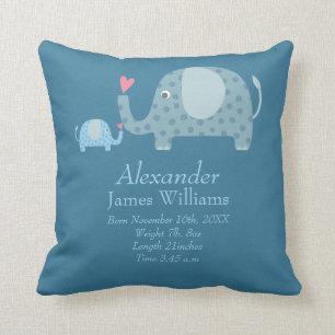 Coussin Personnalisation de Polka Dot Elephants Baby Stats