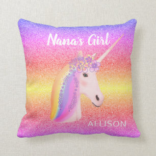 Coussin Personnalisation de Rainbow Unicorn Parties scinti