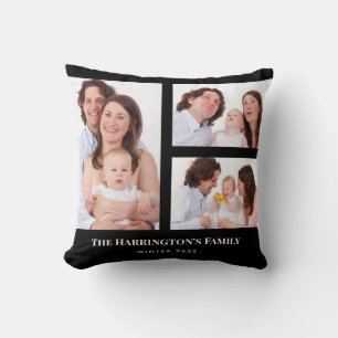 Coussin Personnalisé 3 sections Famille Photo Collage Blac