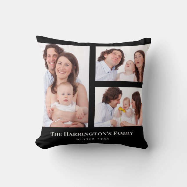 Coussin Personnalisé 3 sections Famille Photo Collage Blac (Recto)