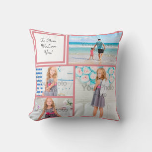 Coussin Personnalisé 4 Photo Collage Pink Mom Love