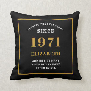 Coussin Personnalisé 50e anniversaire 1971 Élégant noir ch