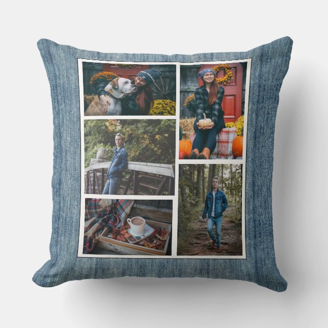 Coussin Personnalisé /5 Collage photo Denim Blue Jeans (Recto)