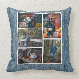 Coussin Personnalisé /5 Collage photo Denim Blue Jeans