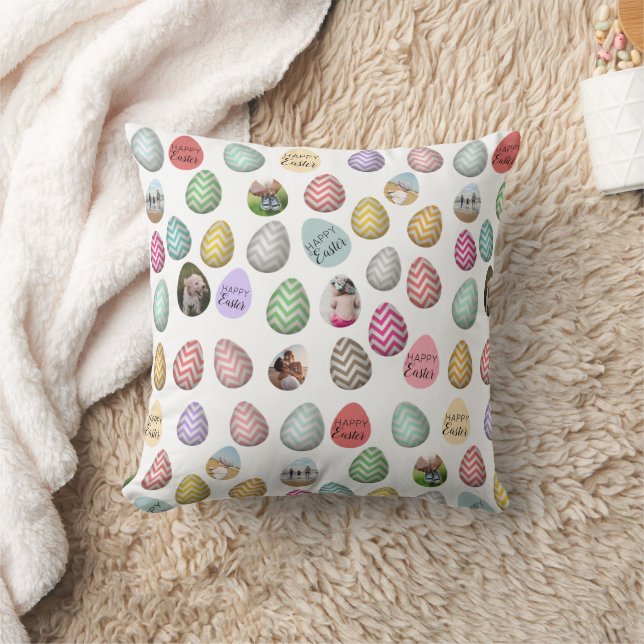 Coussin Personnalisé 6 Photo Pastel Motif d'oeufs de Pâque (Couverture)