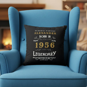Coussin Personnalisé 70e Anniversaire Né 1956 Légende Noir