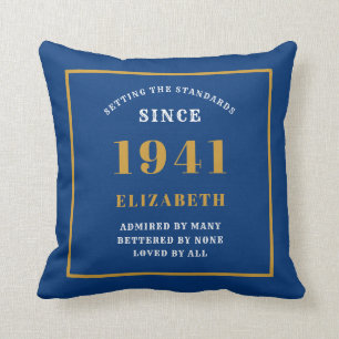 Coussin Personnalisé 80e anniversaire 1941 Élégant bleu ch