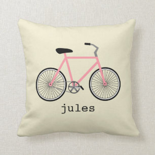 Coussin personnalisé à bicyclette rose