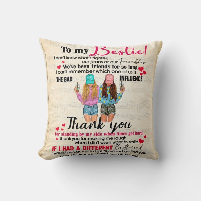 Coussin Personnalisé À Mon Bestie, Don D'Amis Pour BFF (Recto)