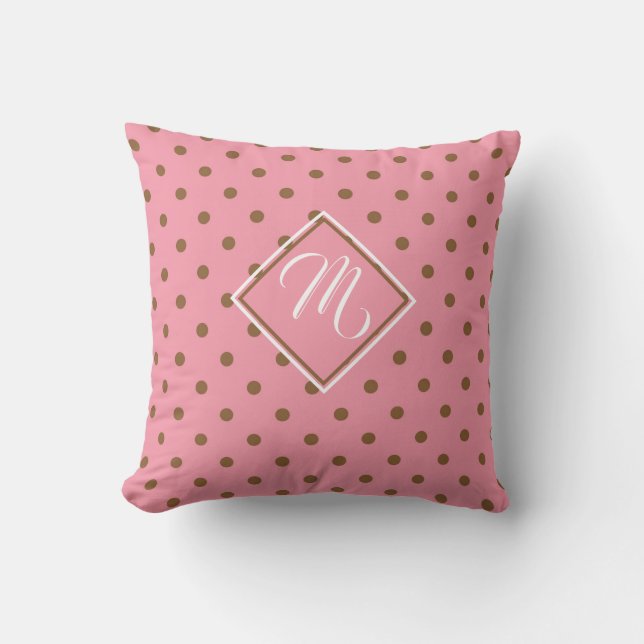Coussin Personnalisé à pois rose et marron (Recto)
