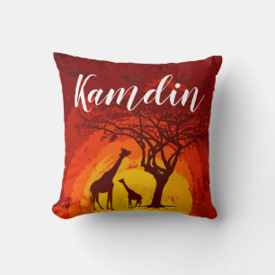 Coussin personnalisé Africain Safari Giraffe Sun
