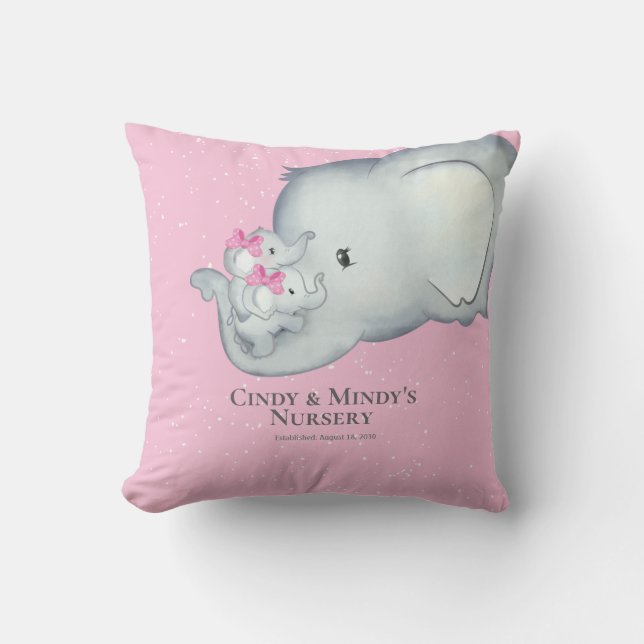 Coussin Personnalisé bébé Eléphant Twins maman (Recto)