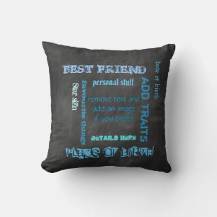 Coussin Personnalisé BFF best friends wordcloud chalkboard