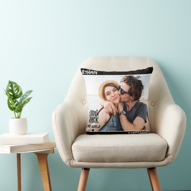Coussin Personnalisé Black Grunge You Rock My World Photo (Chaise)