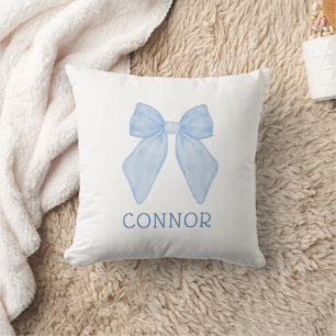 Coussin Personnalisé Blue Bow Coquette En vichy esthétique