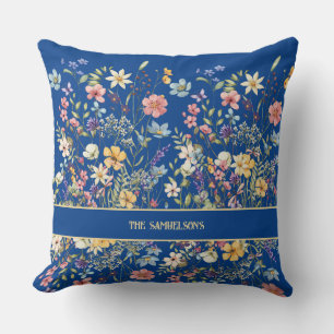 Coussin Personnalisé Botanique Floral Cobalt Bleu