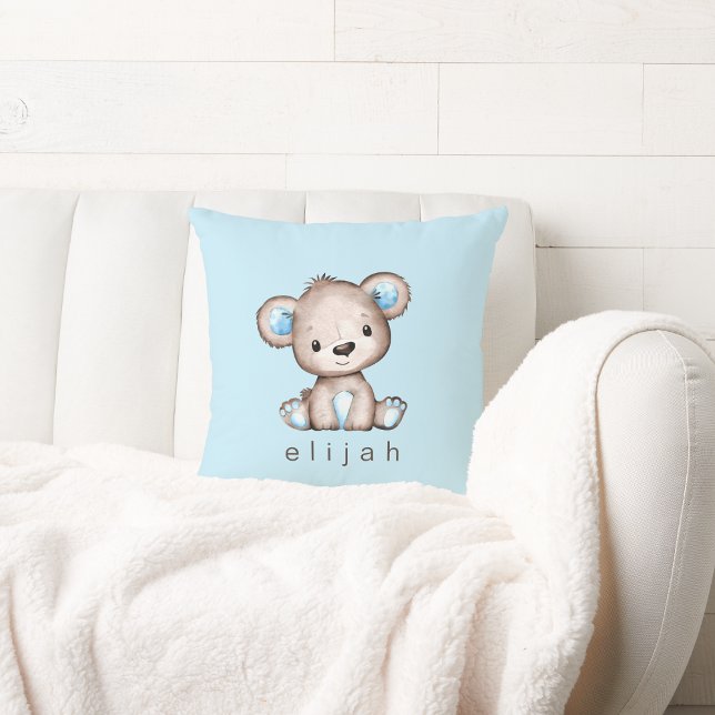 Coussin Personnalisé Brown Teddy Bear Baby Boy Blue (Créateur téléchargé)