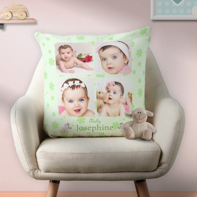 Coussin Personnalisé Cute Green Baby Name Photo (Créateur téléchargé)