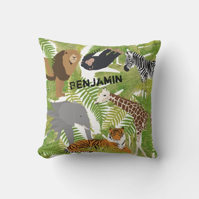 Coussin Personnalisé Cute Jungle Animaux Safari Garçon | F (Recto)