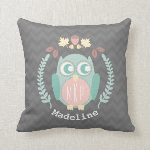 Coussin personnalisé de guirlande de hibou de bébé