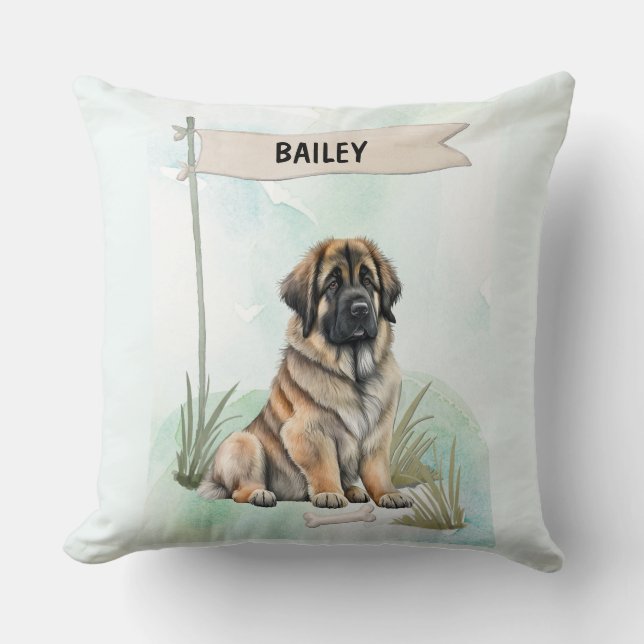 Coussin personnalisé de Leonberger à l'aquarelle p (Recto)